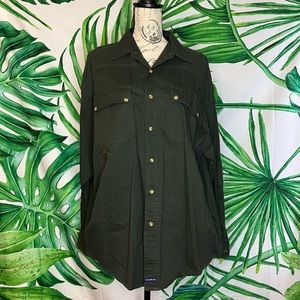 Vintage 90s Coleman Outdoor Mens XL Dark Olive Green Button Up Casual Shirt
